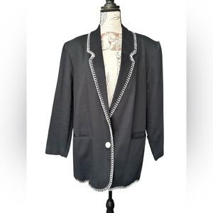 David Paul New York Vintage Black Textured 100% Cotton Blazer Medium